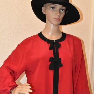 Vintage Guy Laroche Red colarless Blouse with black trim US 10
